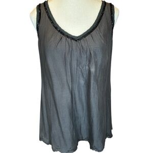 Matty M Charcoal Sleeveless Tank with Black Beaded Trim